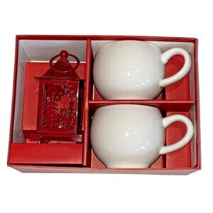 Starbucks Holiday Coffee Mug Set 14oz red tin christmas lantern  Discontinued